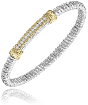 Vahan Sterling Silver & 14K Yellow Gold Diamond Bar Bangle Bracelet