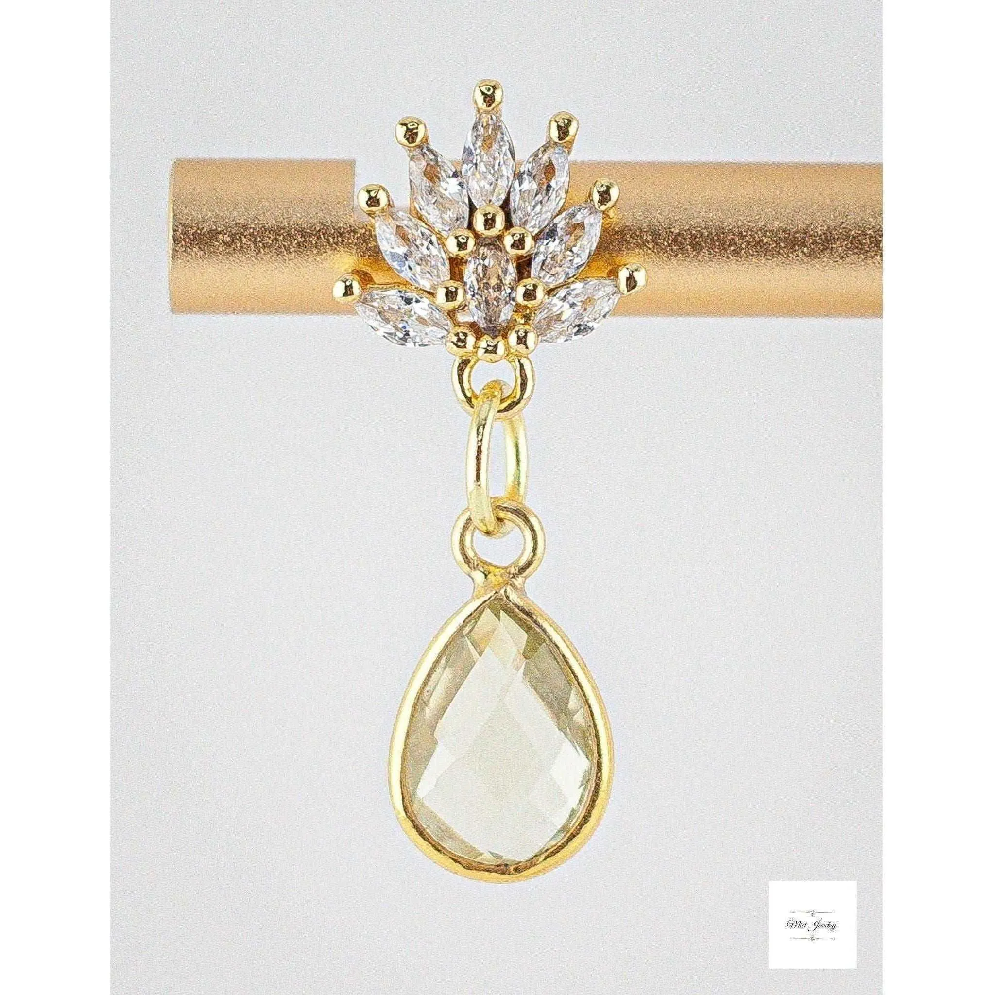 Vintage Inspired Lemon Quartz and Cubic Zirconia Drop Earrings
