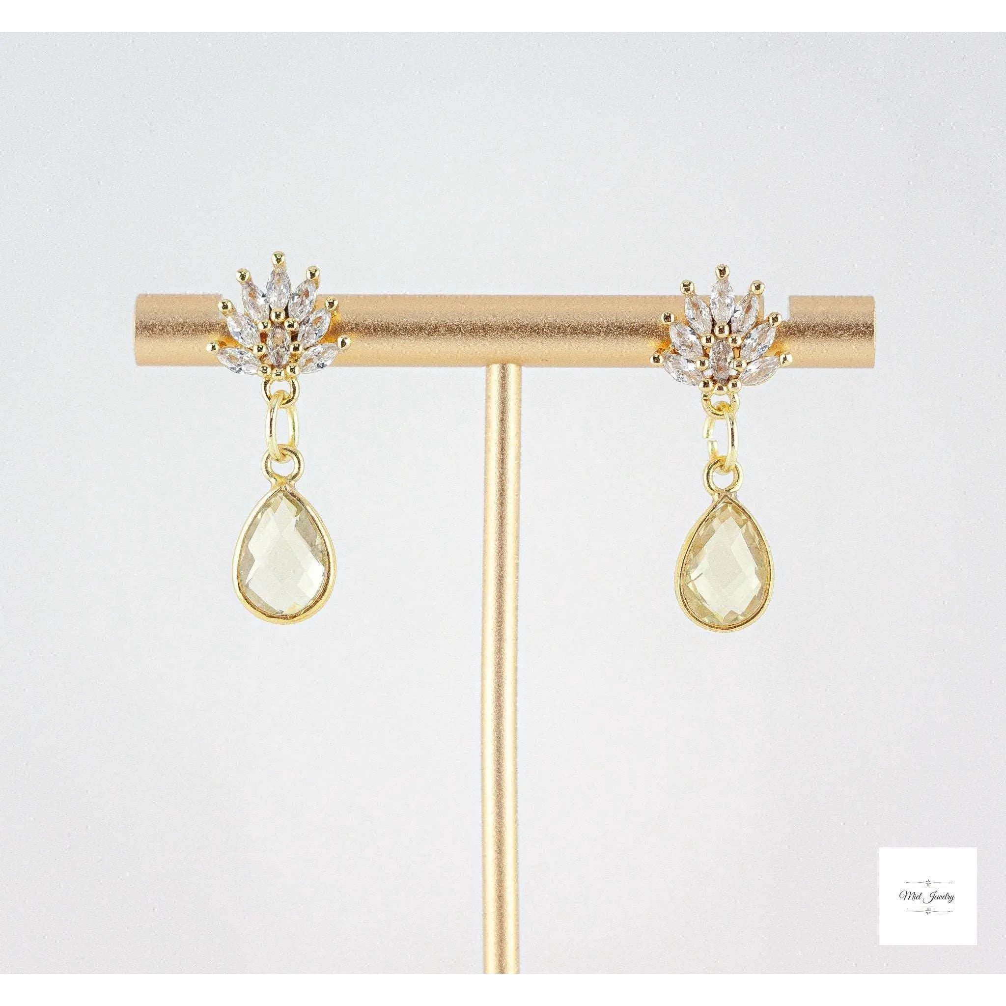 Vintage Inspired Lemon Quartz and Cubic Zirconia Drop Earrings