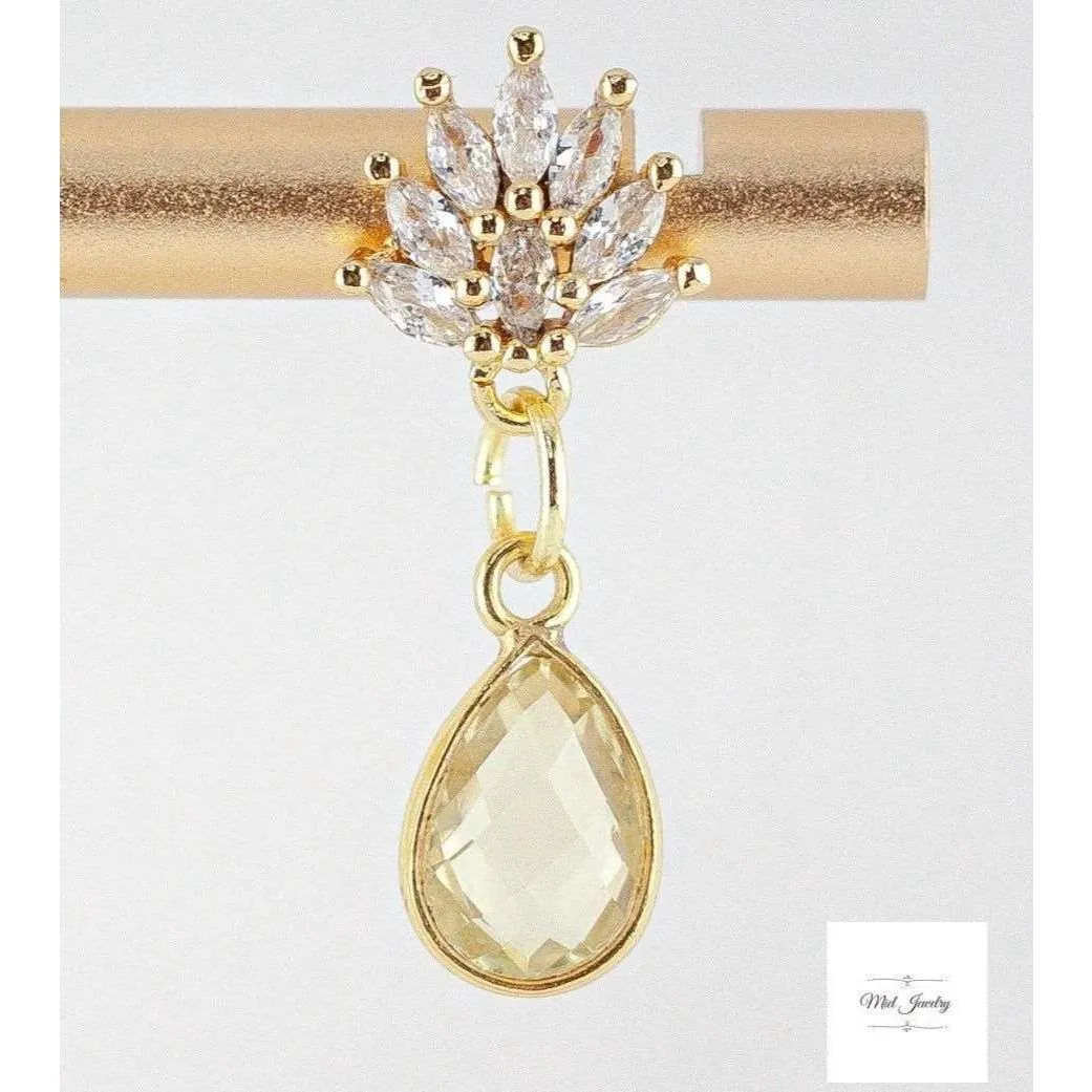 Vintage Inspired Lemon Quartz and Cubic Zirconia Drop Earrings