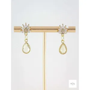 Vintage Inspired Lemon Quartz and Cubic Zirconia Drop Earrings