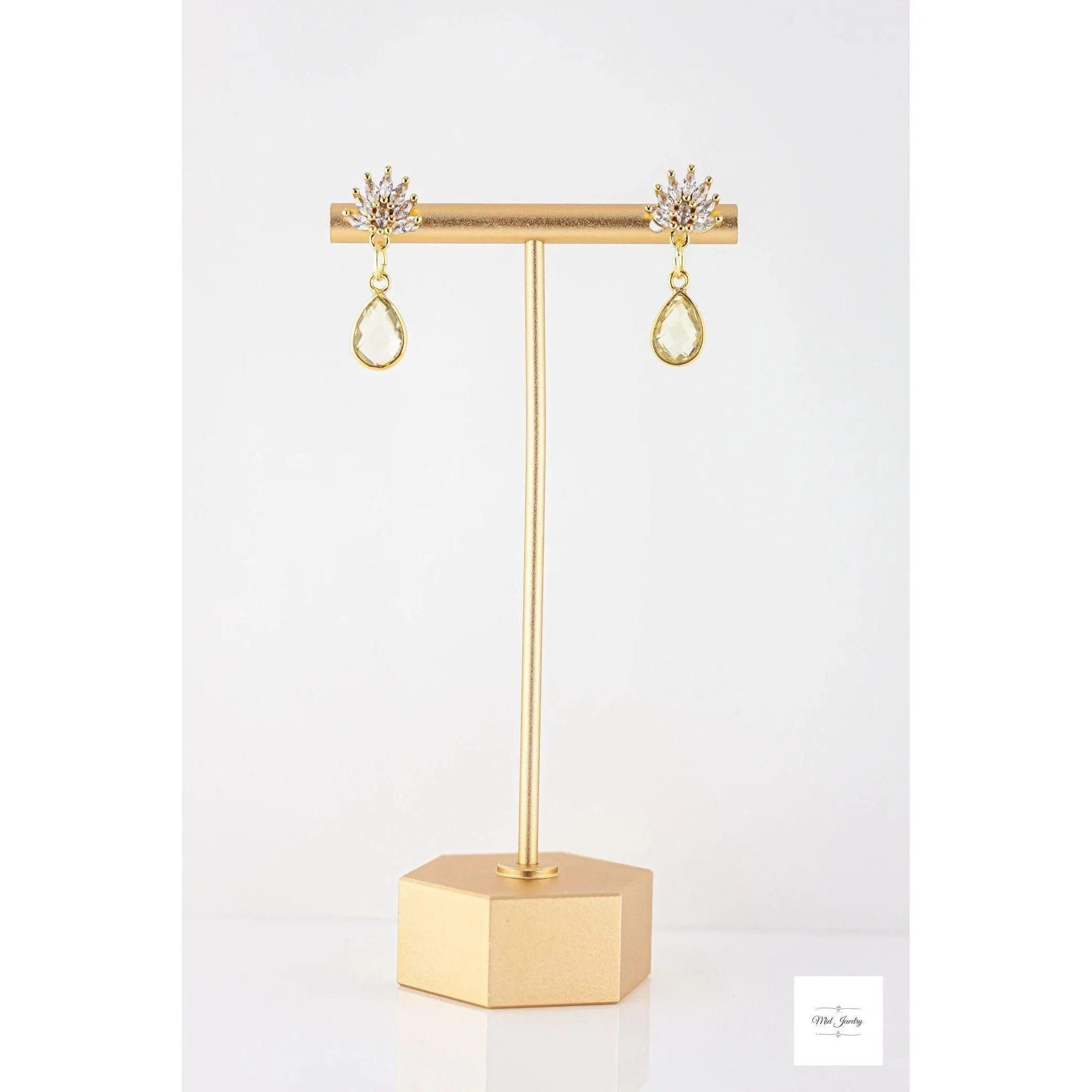 Vintage Inspired Lemon Quartz and Cubic Zirconia Drop Earrings