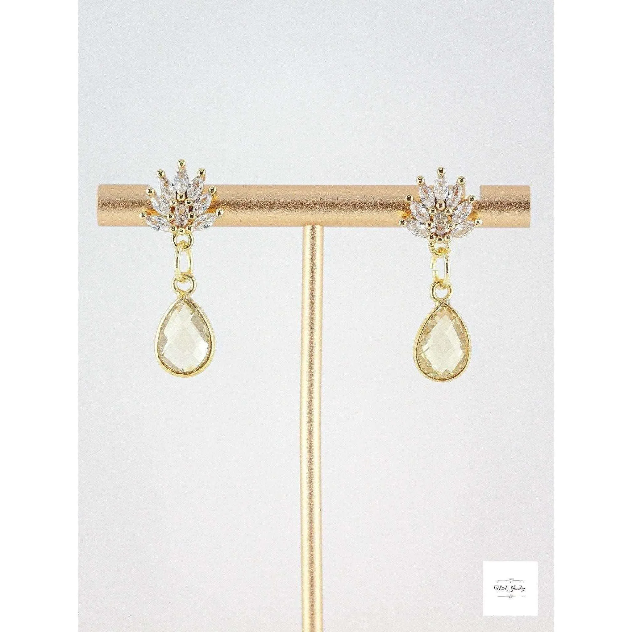 Vintage Inspired Lemon Quartz and Cubic Zirconia Drop Earrings