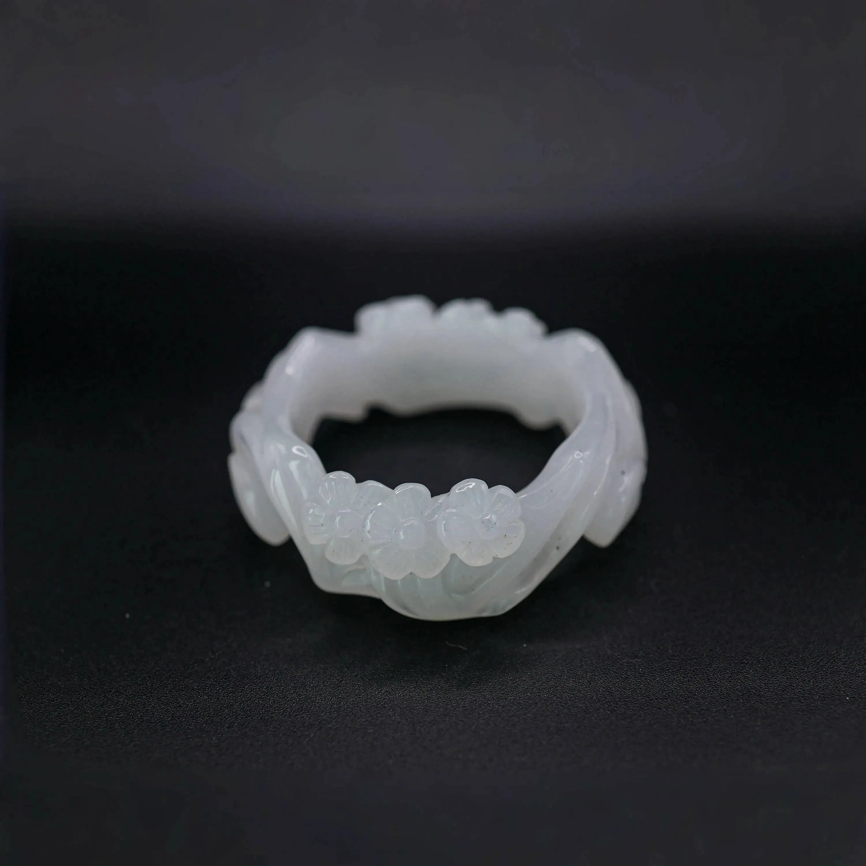White Jade Bangle – Plum Blossom Carving in Mongolian Jade Stone