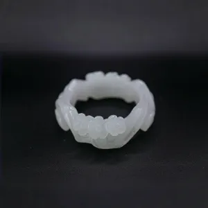White Jade Bangle – Plum Blossom Carving in Mongolian Jade Stone