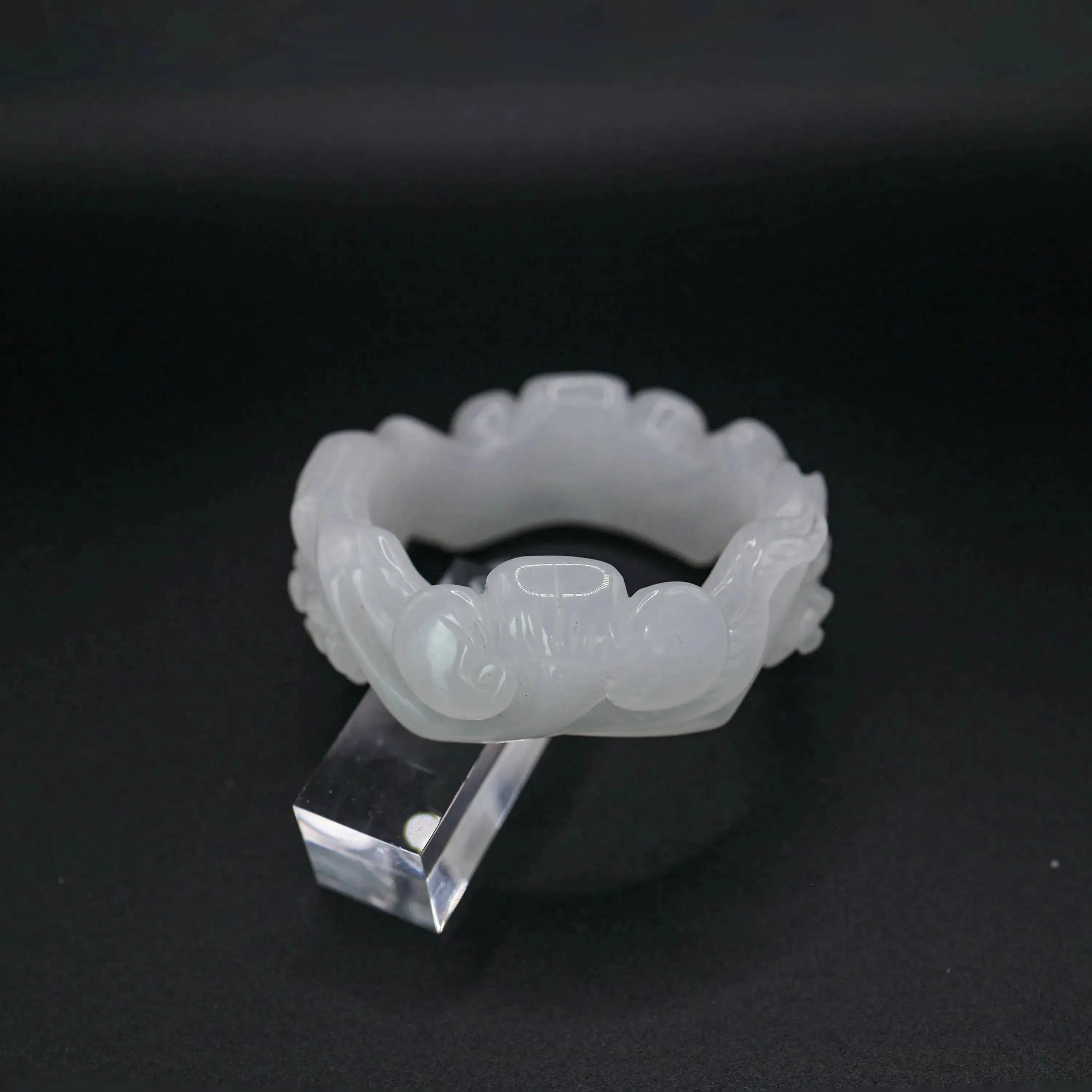 White Jade Bangle – Plum Blossom Carving in Mongolian Jade Stone