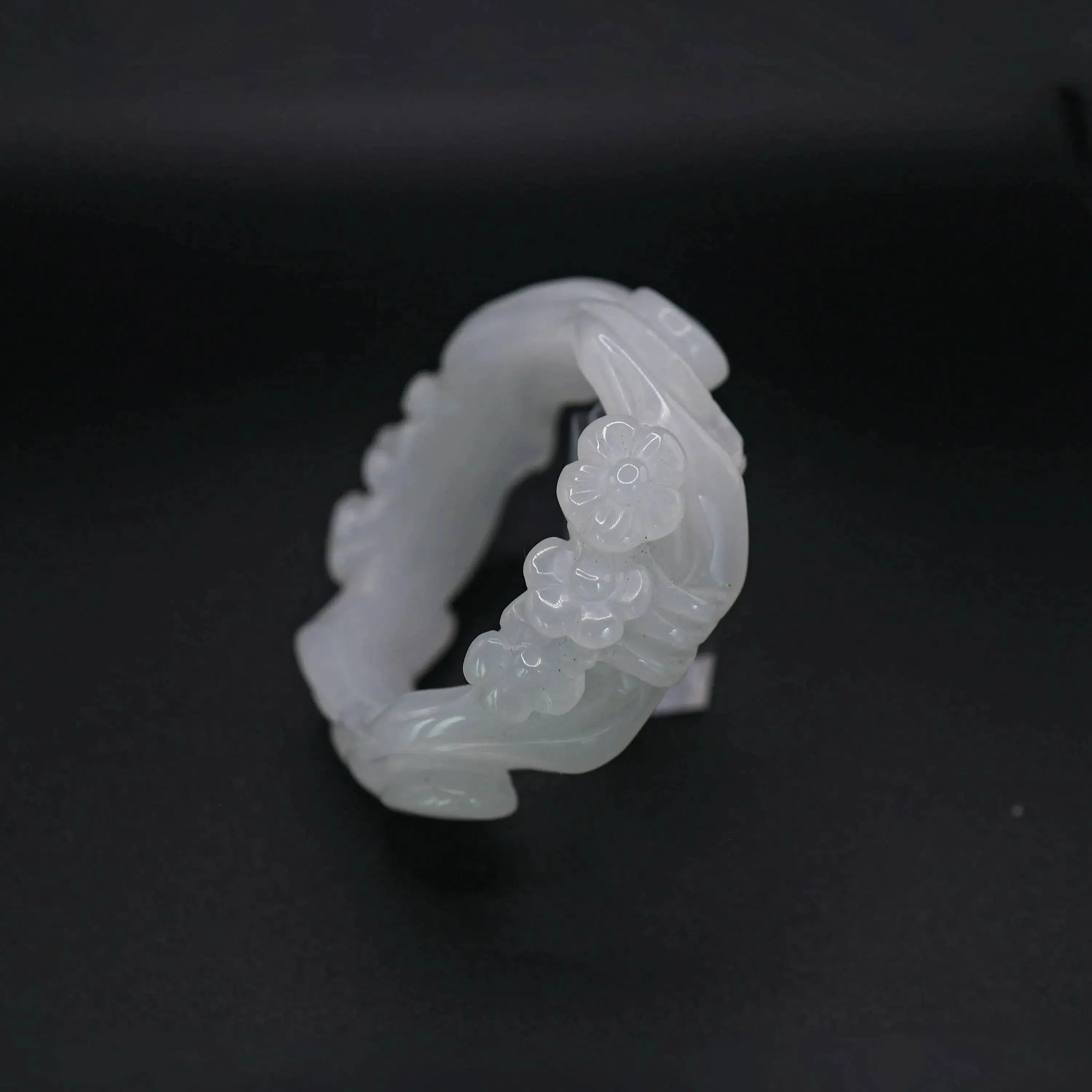 White Jade Bangle – Plum Blossom Carving in Mongolian Jade Stone