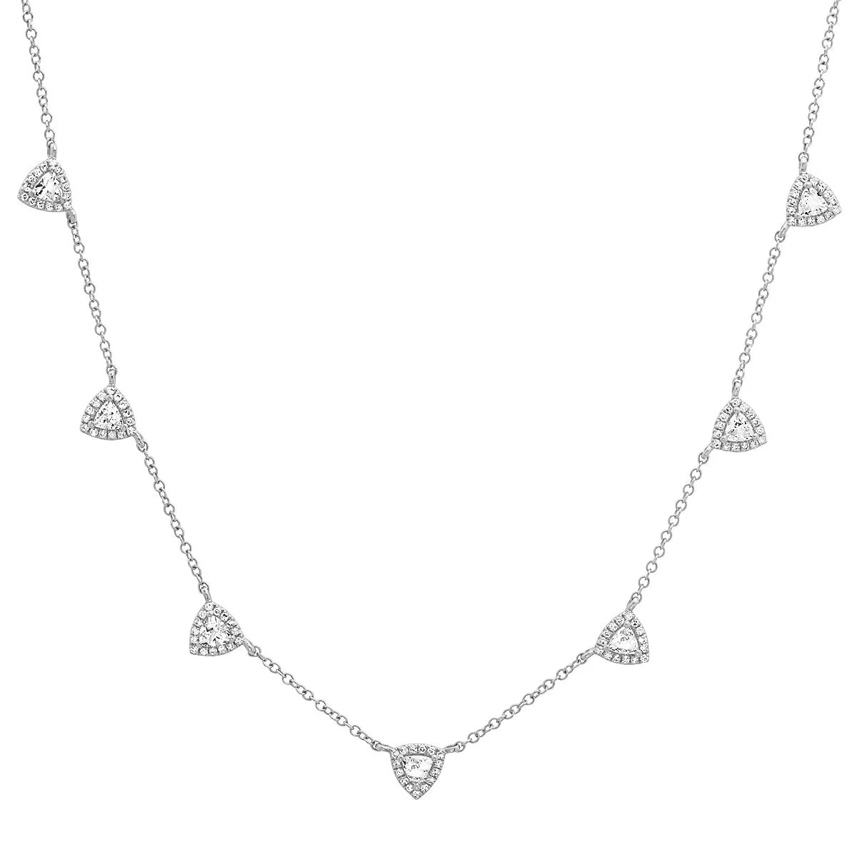 White Topaz Triangles with Diamond Halo Station Necklace