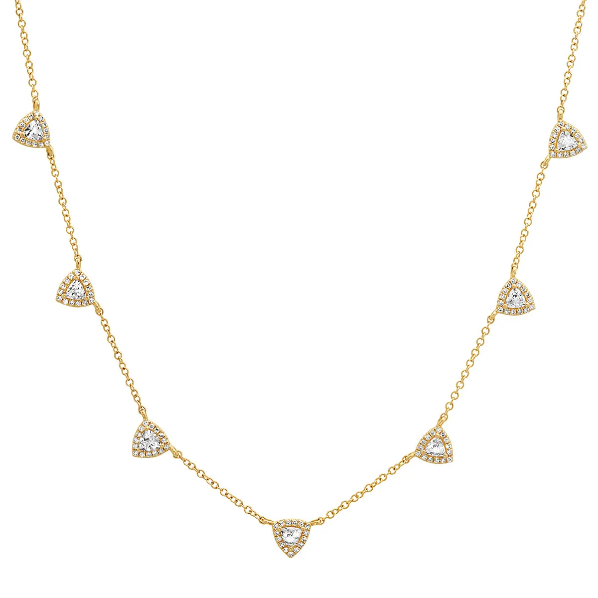 White Topaz Triangles with Diamond Halo Station Necklace