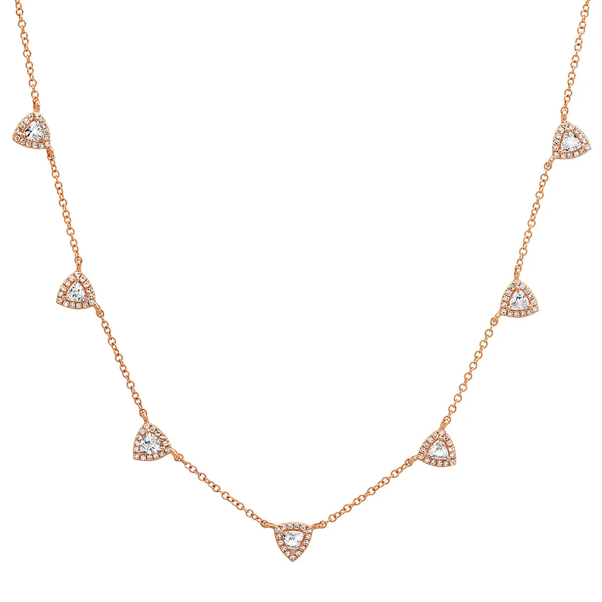 White Topaz Triangles with Diamond Halo Station Necklace