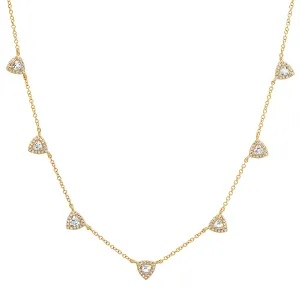 White Topaz Triangles with Diamond Halo Station Necklace