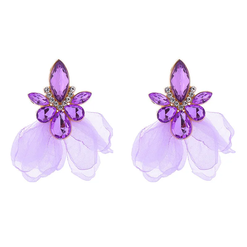 Wholesale Super Sparkling Diamond Flower Earrings