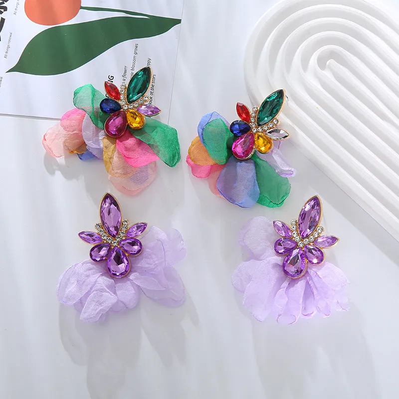 Wholesale Super Sparkling Diamond Flower Earrings