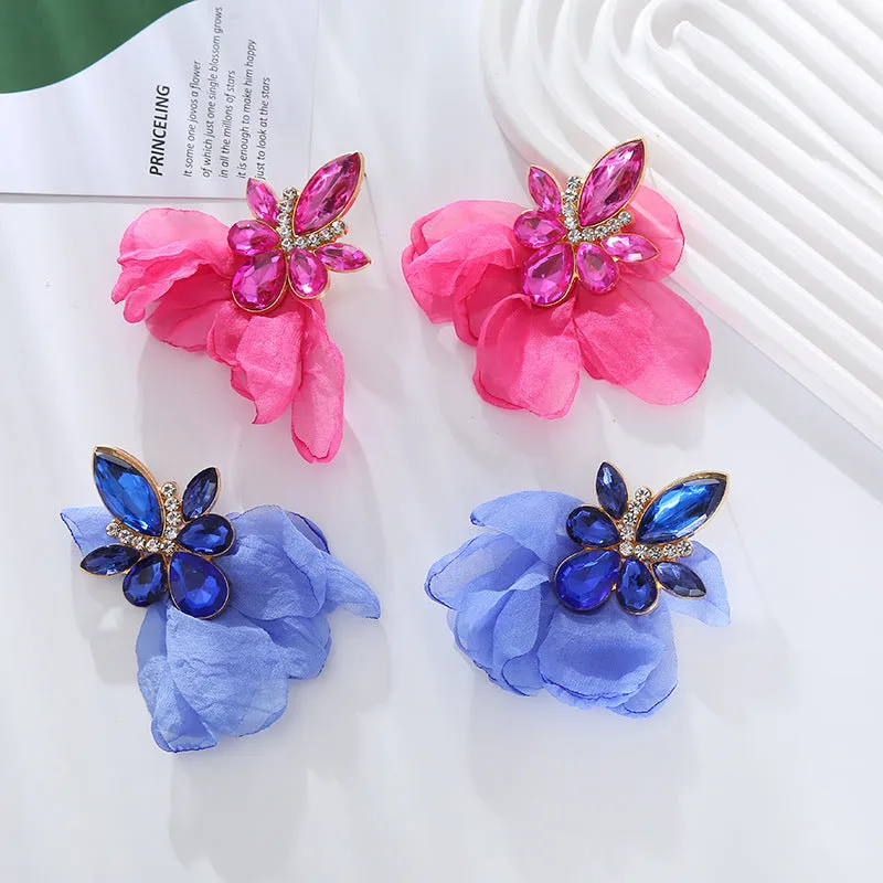 Wholesale Super Sparkling Diamond Flower Earrings