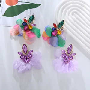 Wholesale Super Sparkling Diamond Flower Earrings