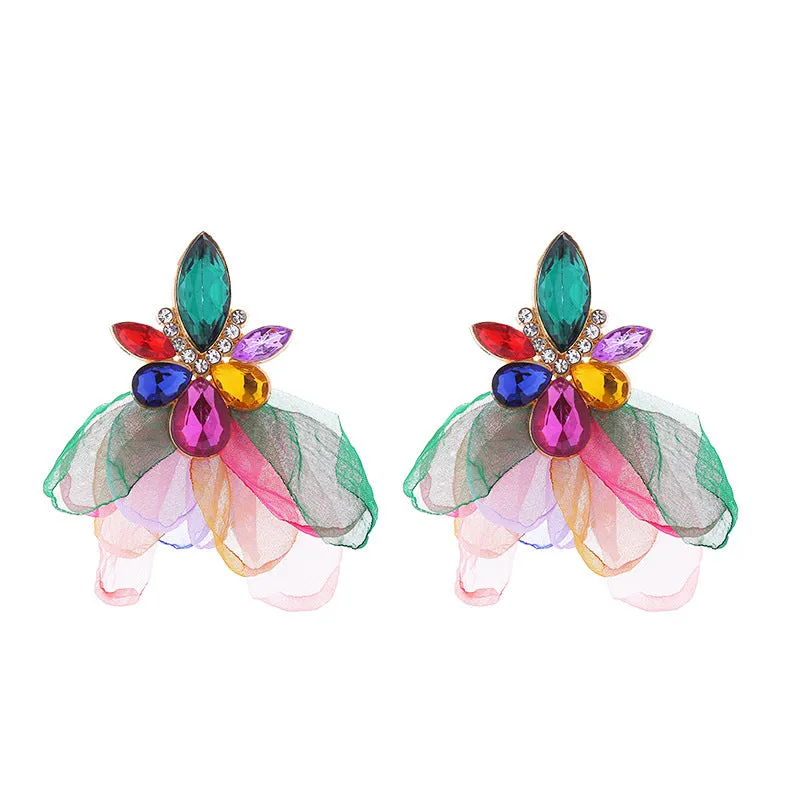 Wholesale Super Sparkling Diamond Flower Earrings
