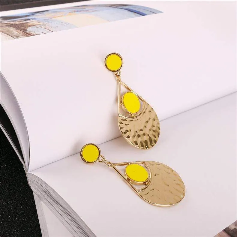Womens Gold Tone Teardrop Earrings with Yellow Accent