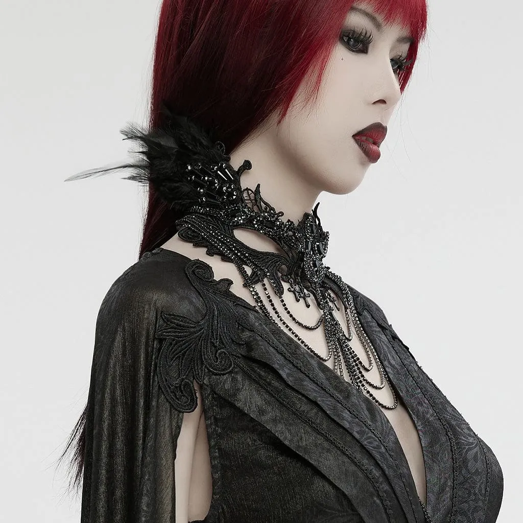Women's Gothic Wing Embroidered Beaded Necklace
