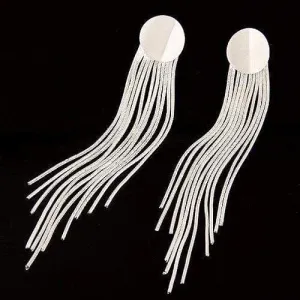 Womens Silver Tone Tassel Post Earrings