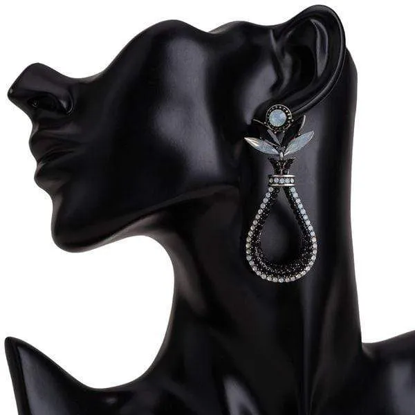 Womens Teardrop Flower Rhinestone Post Earrings