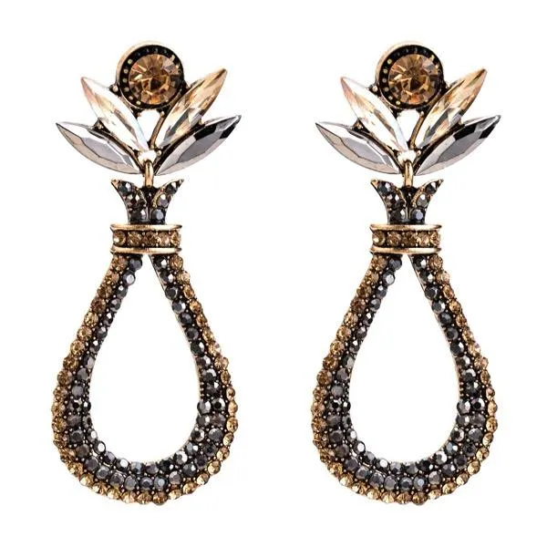 Womens Teardrop Flower Rhinestone Post Earrings