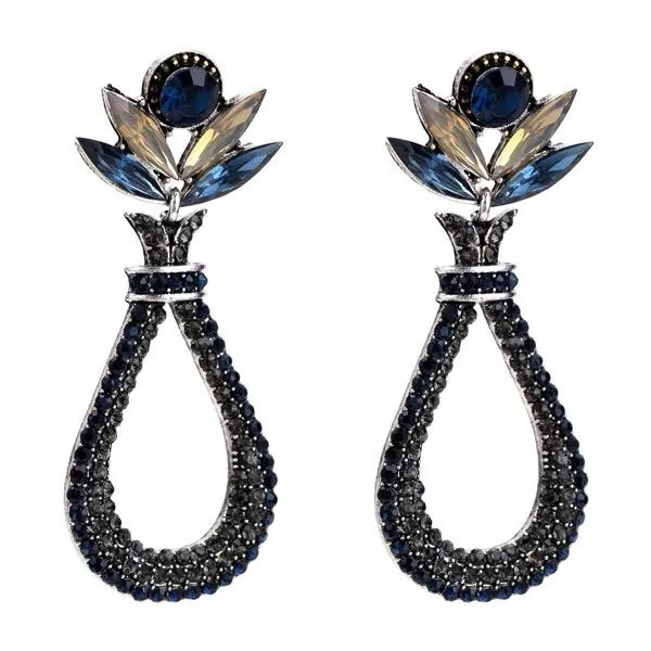 Womens Teardrop Flower Rhinestone Post Earrings