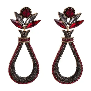 Womens Teardrop Flower Rhinestone Post Earrings