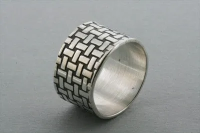 woven pattern wide band - sterling silver