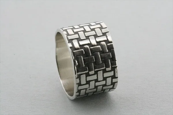 woven pattern wide band - sterling silver