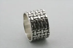 woven pattern wide band - sterling silver