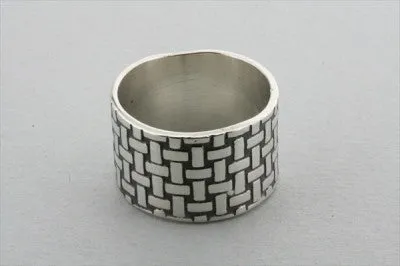 woven pattern wide band - sterling silver