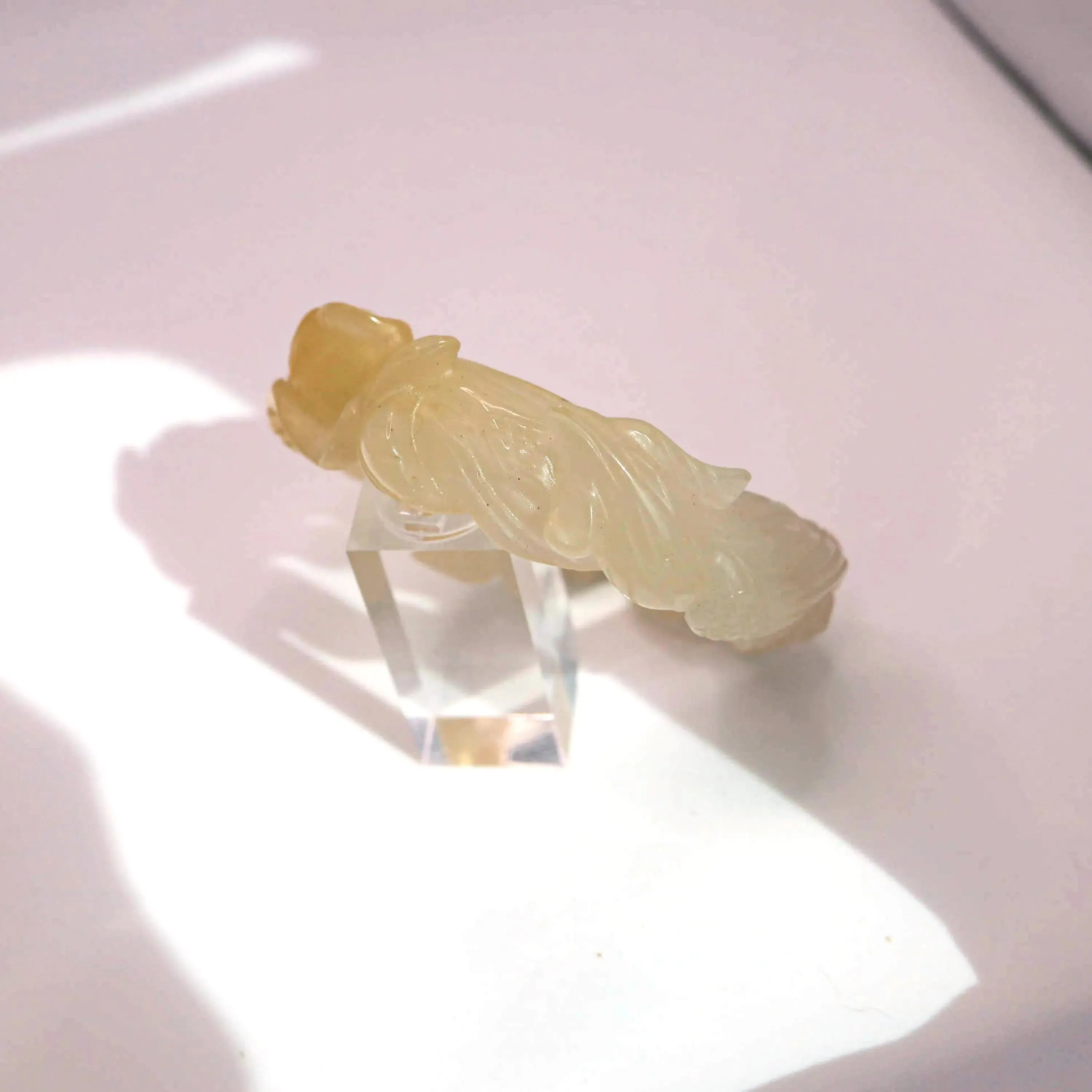 Yellow Jade Bangle – Carved Peony and Plum Blossom in Mongolian Stone