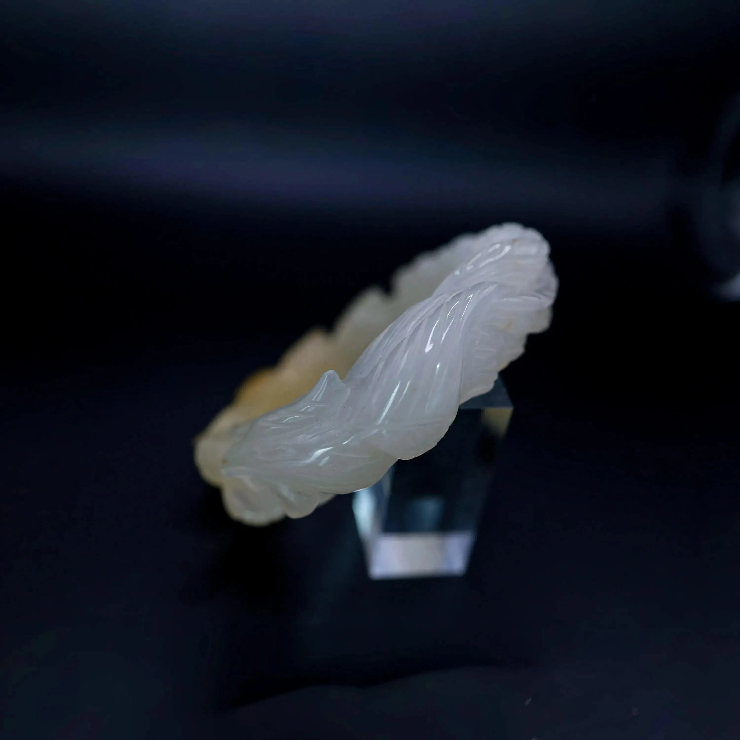 Yellow Jade Bangle – Carved Peony and Plum Blossom in Mongolian Stone