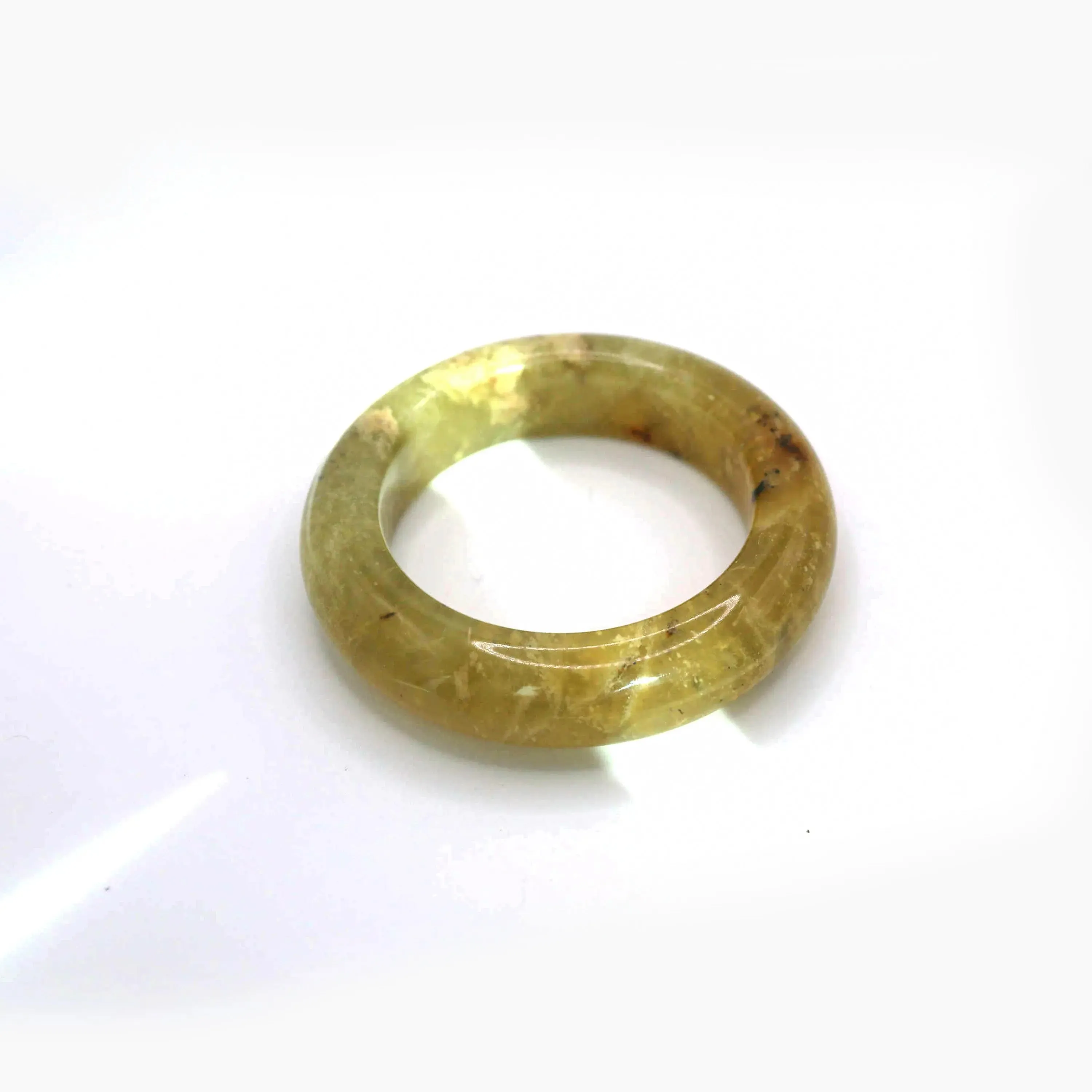 Yellow Jade Stone Bangle – Golden Ice-Translucent Mongolian Jade with Botanical Inclusions
