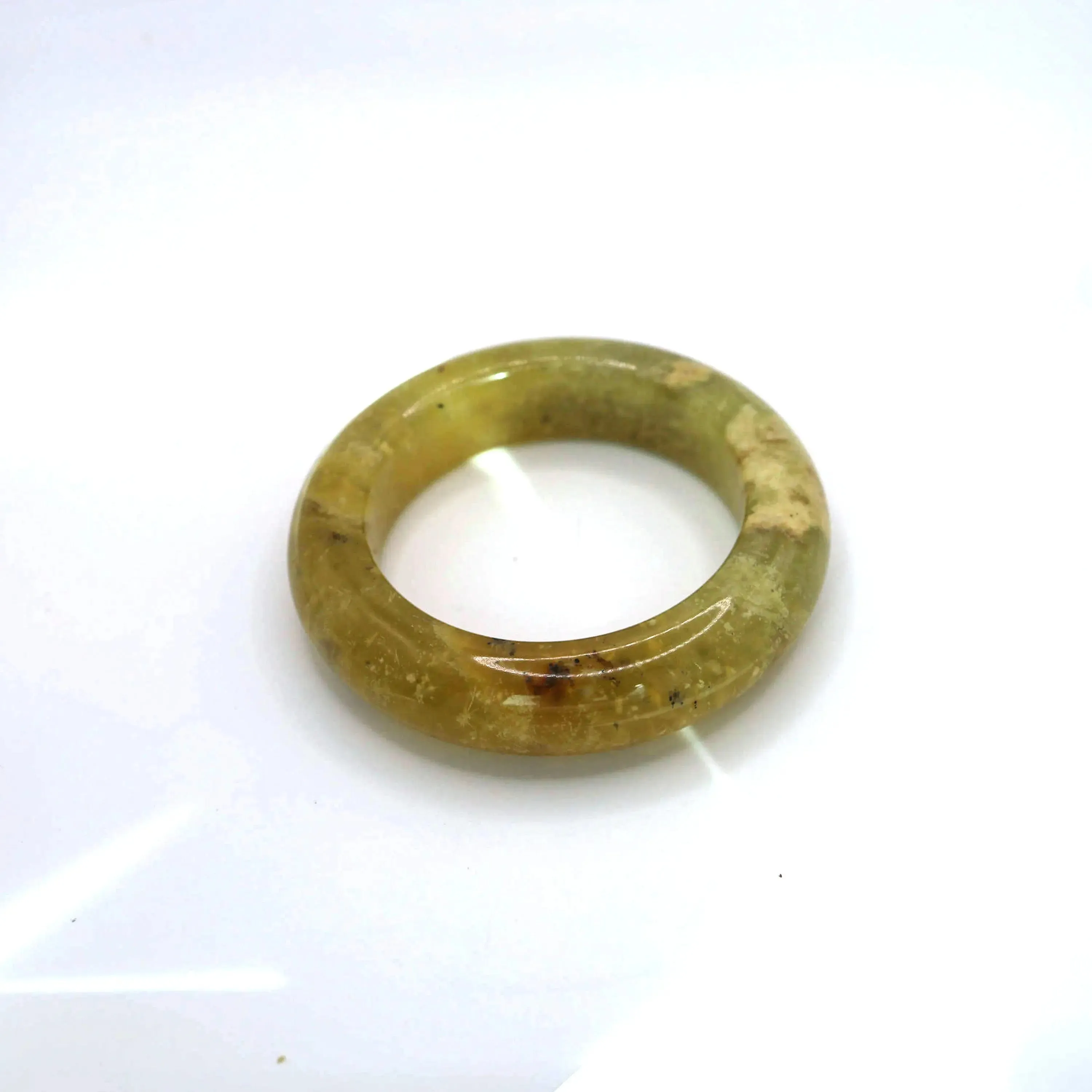 Yellow Jade Stone Bangle – Golden Ice-Translucent Mongolian Jade with Botanical Inclusions
