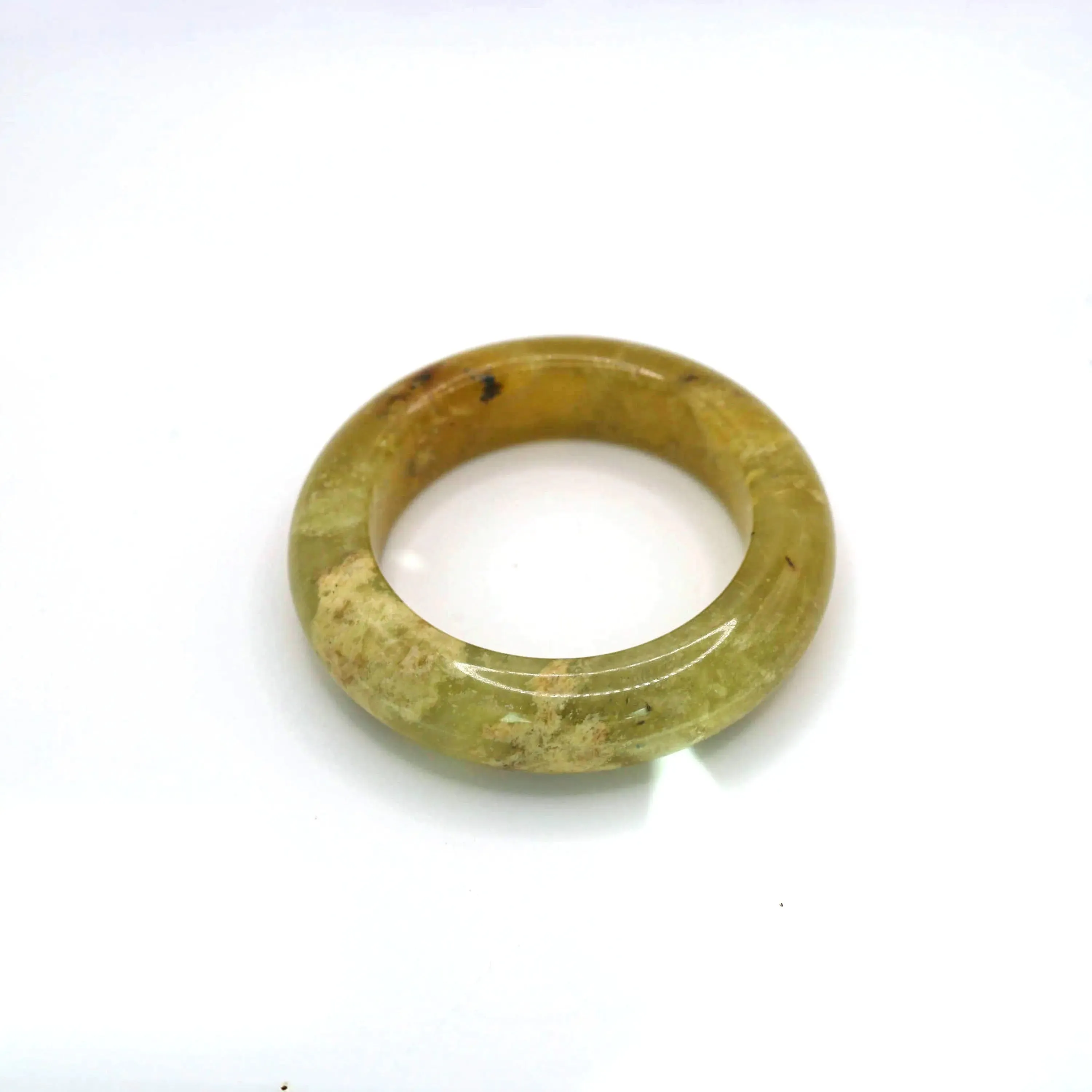 Yellow Jade Stone Bangle – Golden Ice-Translucent Mongolian Jade with Botanical Inclusions