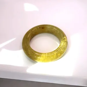 Yellow Jade Stone Bangle – Golden Ice-Translucent Mongolian Jade with Botanical Inclusions
