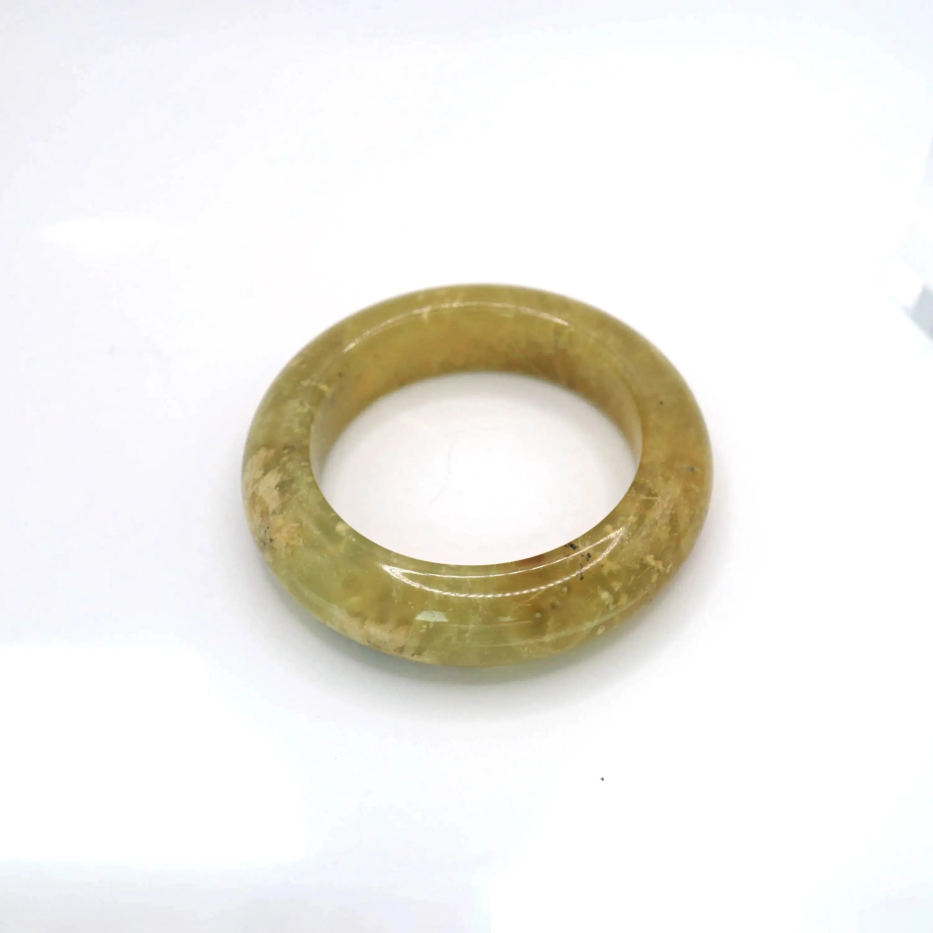 Yellow Jade Stone Bangle – Golden Ice-Translucent Mongolian Jade with Botanical Inclusions