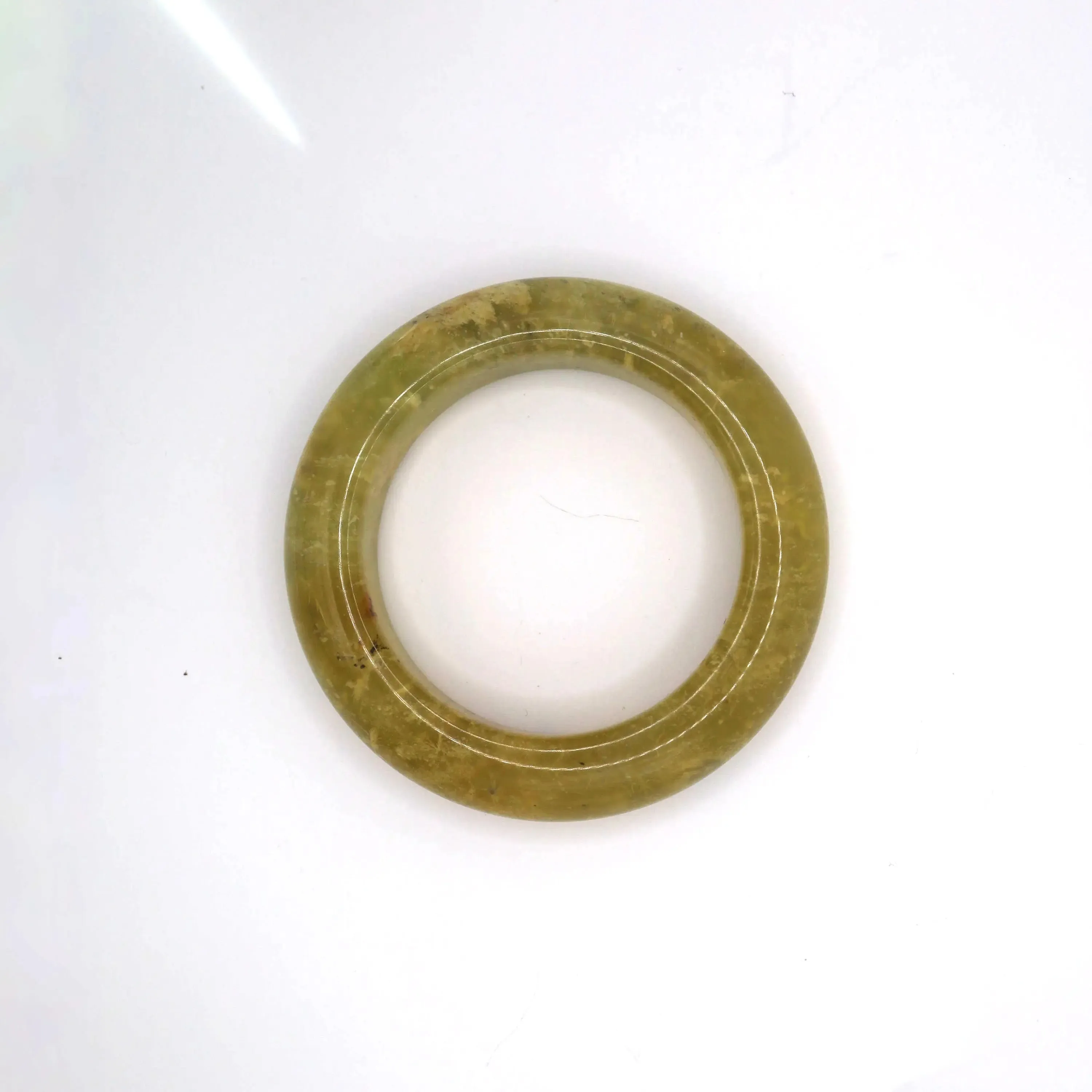 Yellow Jade Stone Bangle – Golden Ice-Translucent Mongolian Jade with Botanical Inclusions