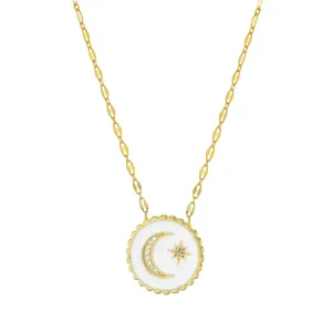 YGP Sterling CZ White Enamel Moon Pendant