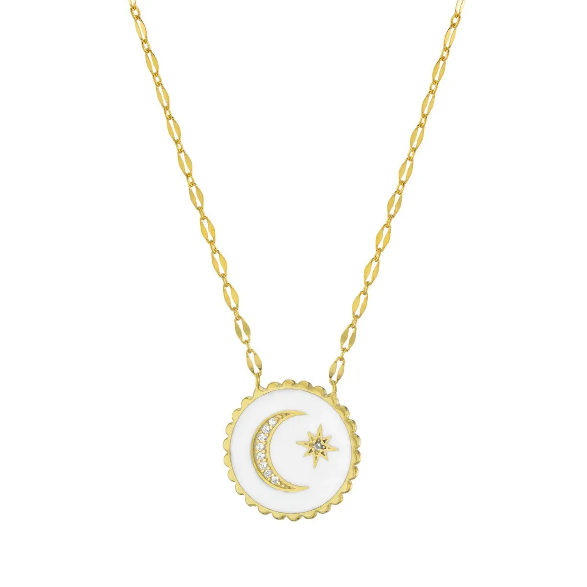 YGP Sterling CZ White Enamel Moon Pendant