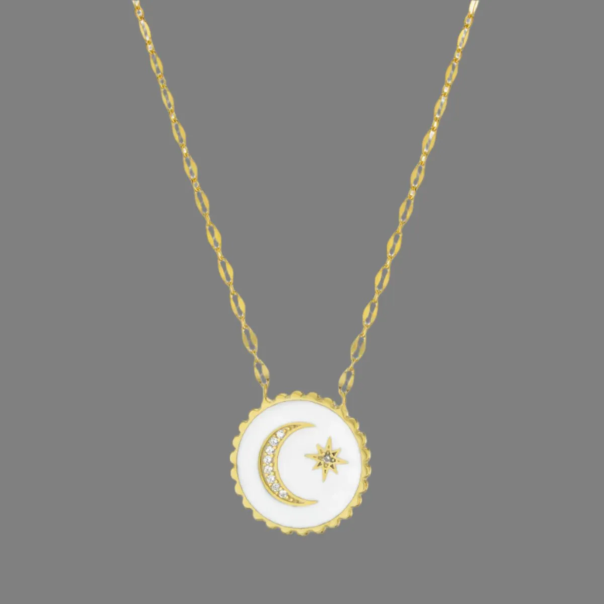 YGP Sterling CZ White Enamel Moon Pendant
