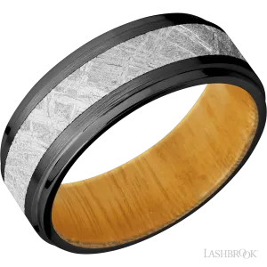 Zirconium with Satin , Polish Finish and Meteorite Inlay and Osage Orange - 8MM