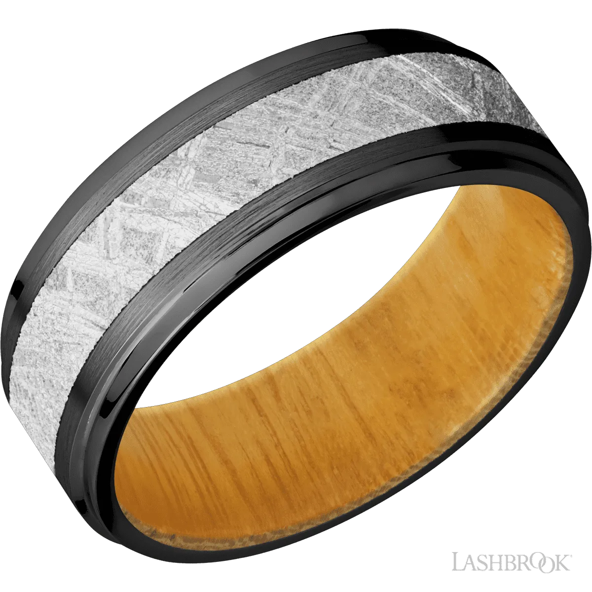Zirconium with Satin , Polish Finish and Meteorite Inlay and Osage Orange - 8MM